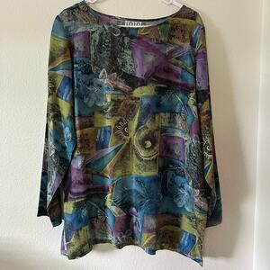 Vintage IOIO Design Womens Silk Blouse SIze L Abstract Artsy Avant Garde Funky